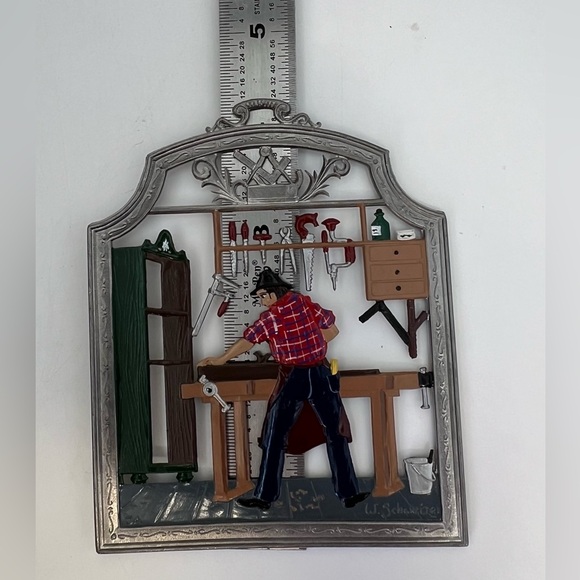 Vintage Estate Wilhem Schweizer Metal Christmas Tree Ornament The Carpenter - Picture 6 of 9